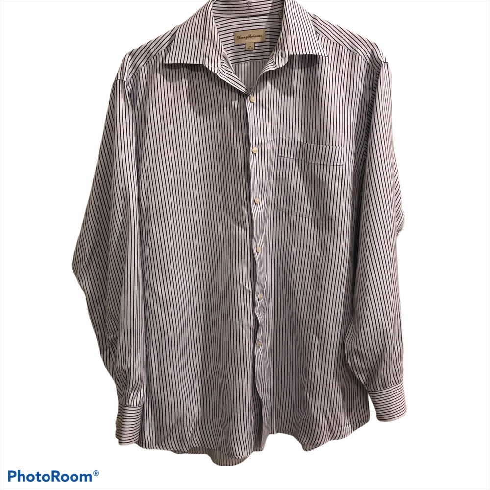 Tommy Bahama Dress Shirt 16 34-35 Purple White Good Striped Button Up Shirt